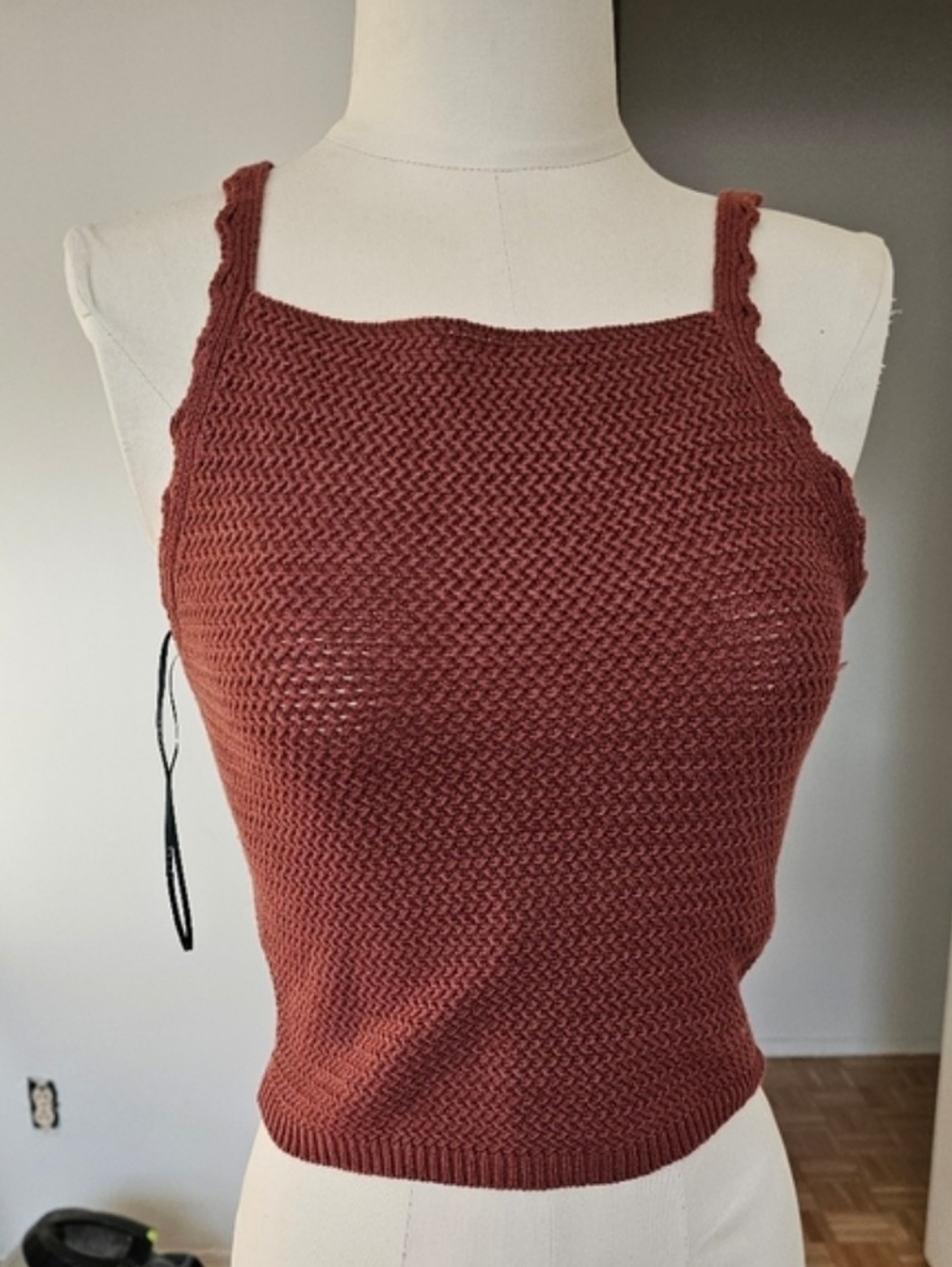 Women's Knit Square Neck Tank Top in Rust